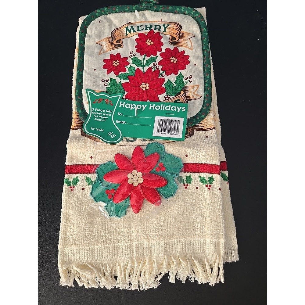 Vintage Christmas Bathroom‎ 3 Piece Kitchen Set Kitchen Towel Pot Holder Magnet